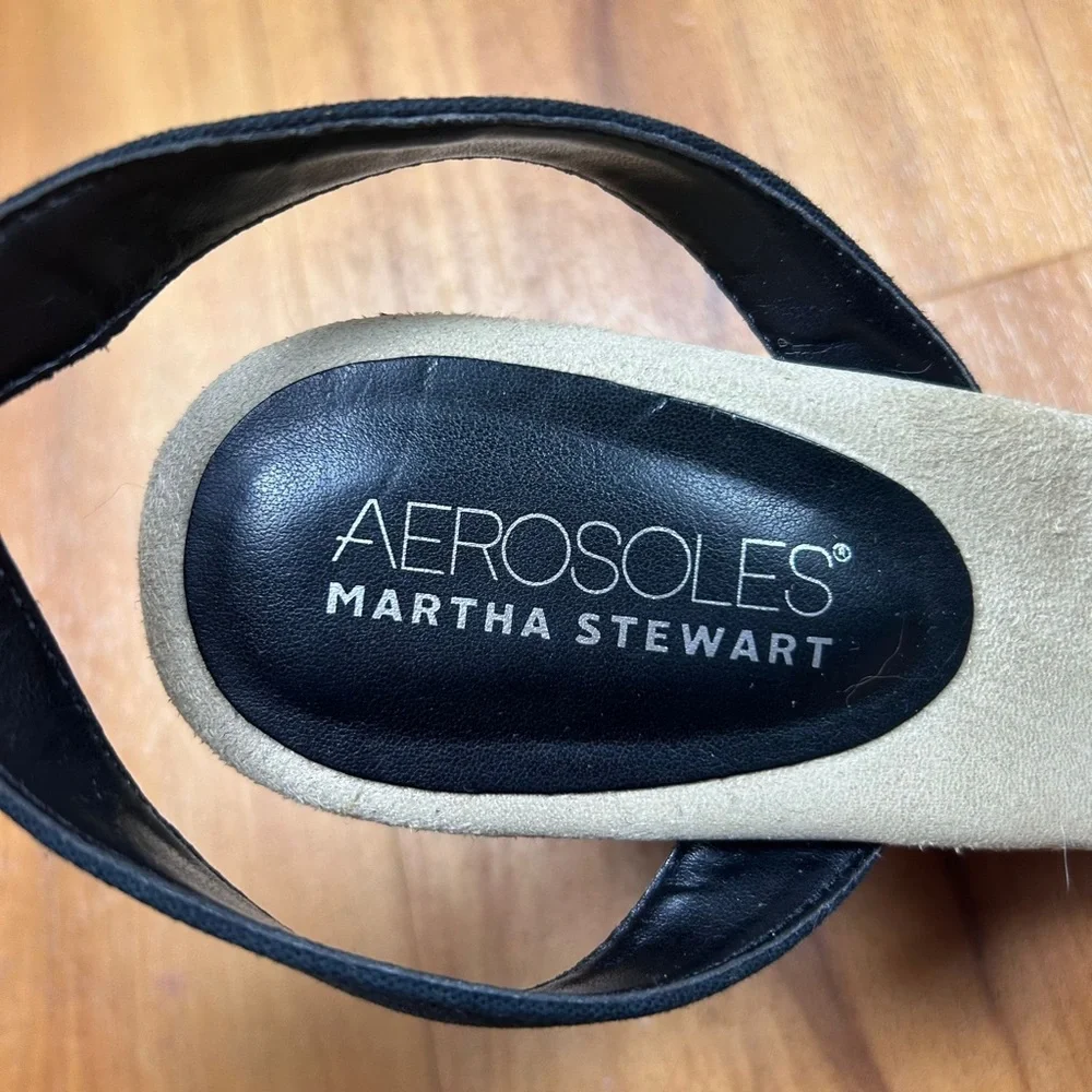 AEROSOLES Black‎ and Cream Espadrille Wedge Sandals